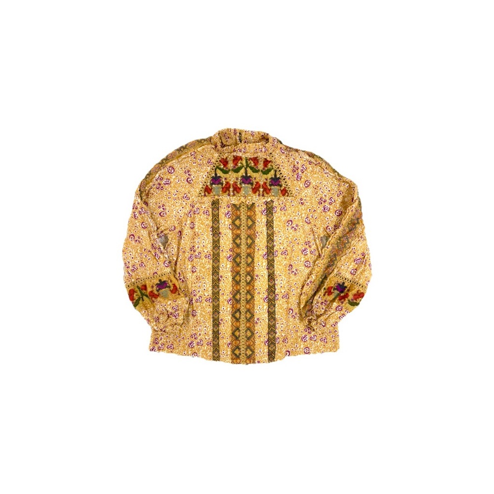 Anthropologie Maeve Goldie Embroidered Blouse in Mustard Gold Floral – Size 10
